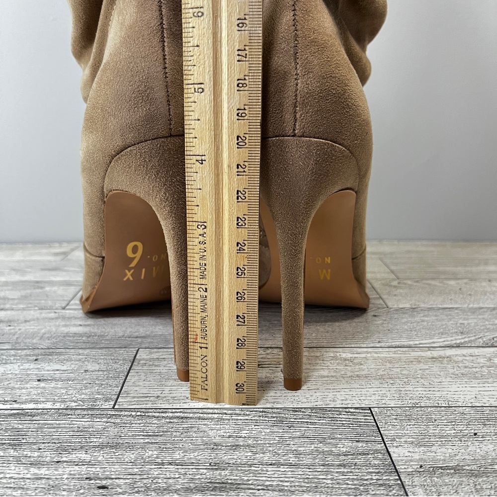Slouchy Pointed-Toe High Heel Knee Boots - Tan - Picture 6 of 12